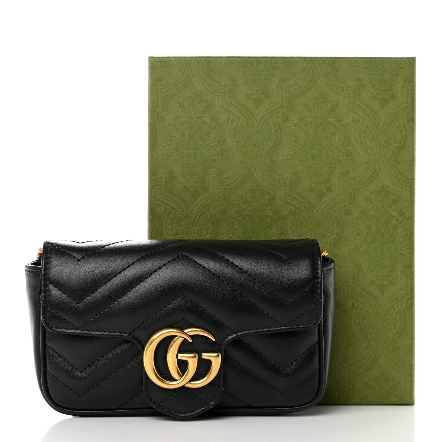 Calfskin Matelasse Super Mini GG Marmont Shoulder Bag Black