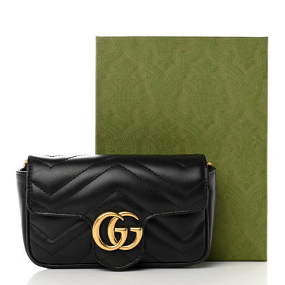 Gucci Calfskin Matelasse Super Mini GG Marmont Shoulder Bag Black 10 of 10