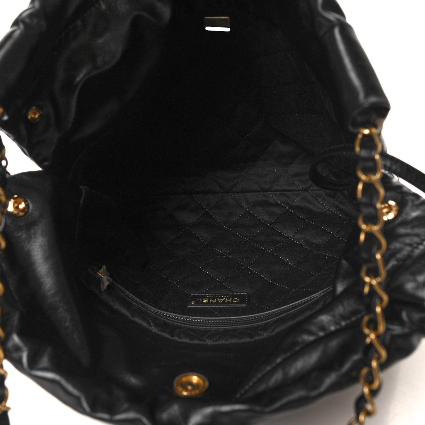 Shiny Calfskin Striped Small Chanel 22 Black White