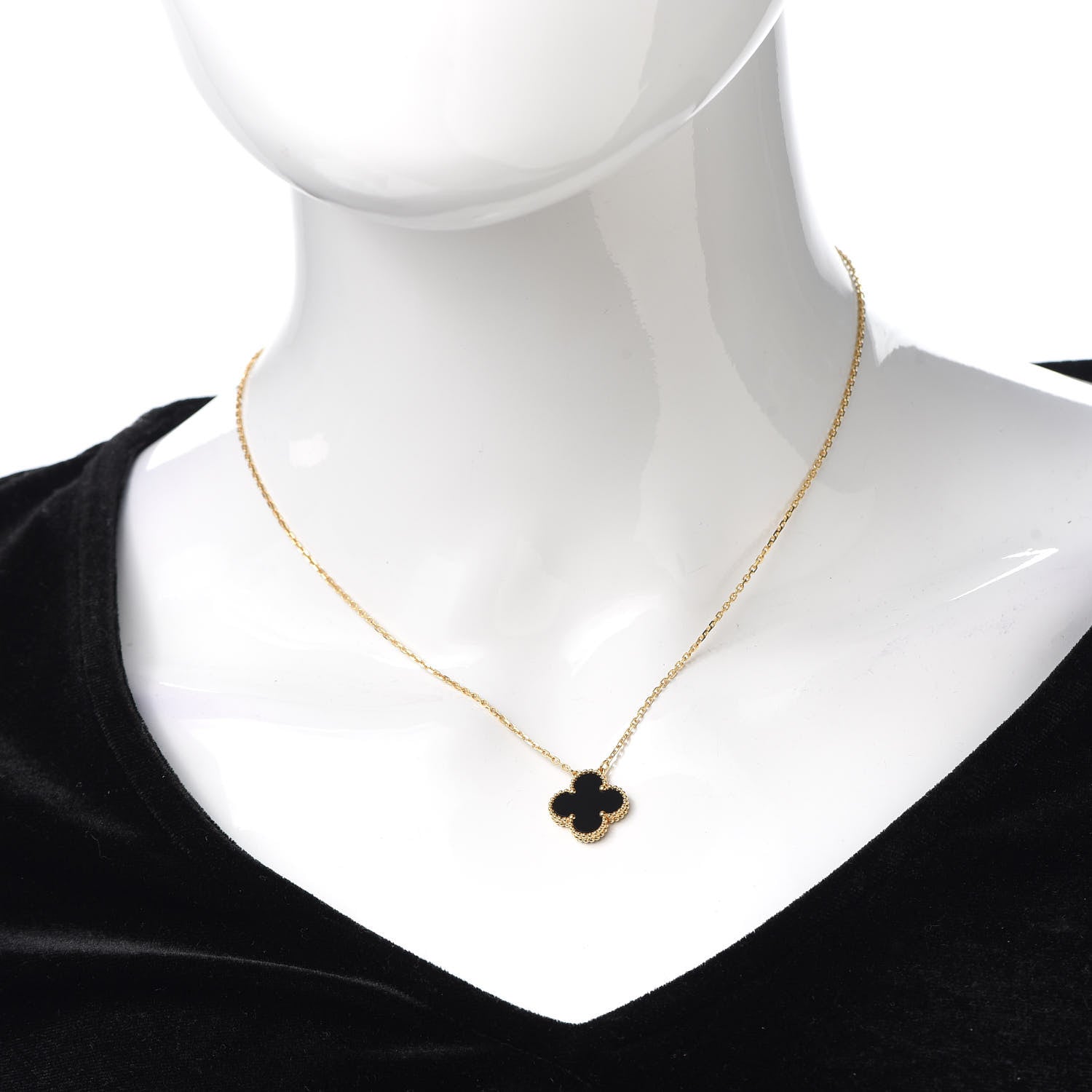Van Cleef & Arpels 18K Yellow Gold Black Onyx Vintage Alhambra Pendant Necklace 2 of 8