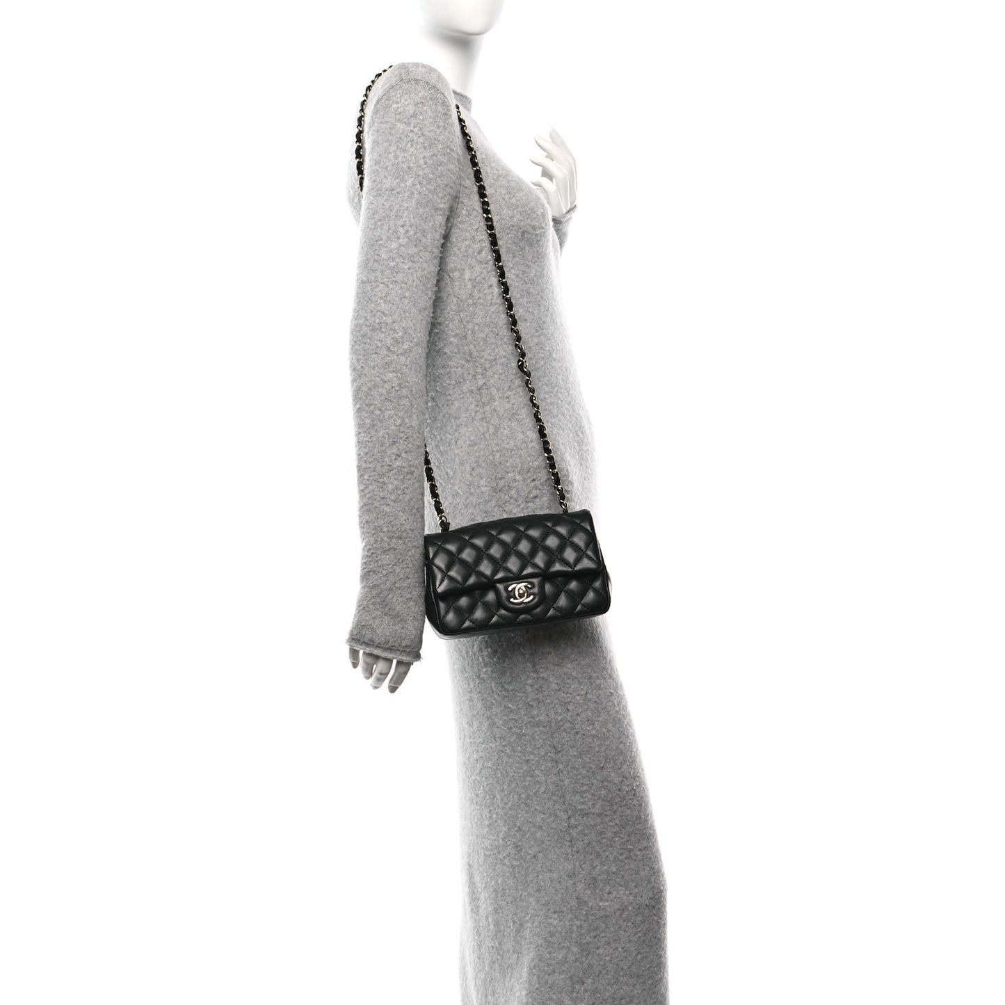 Lambskin Quilted Mini Rectangular Flap Black