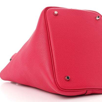 Hermes Taurillon Clemence Swift Eclat Picotin Lock 22 MM Framboise Rouge Sellier 9 of 12