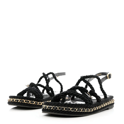 Chanel Lambskin Cord Chain CC Sandals 36 Black 3 of 12