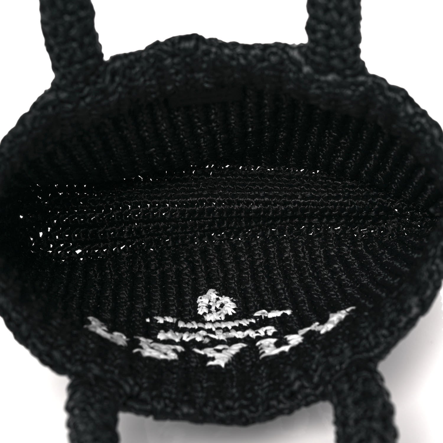 Prada Yarn Raffia Effect Crochet Small Logo Tote Black 4 of 7