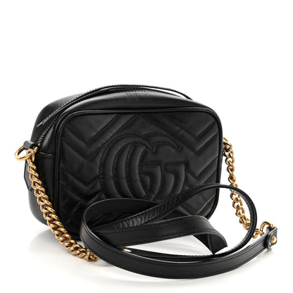 Gucci Calfskin Matelasse Mini GG Marmont Chain Shoulder Bag Black 3 of 10