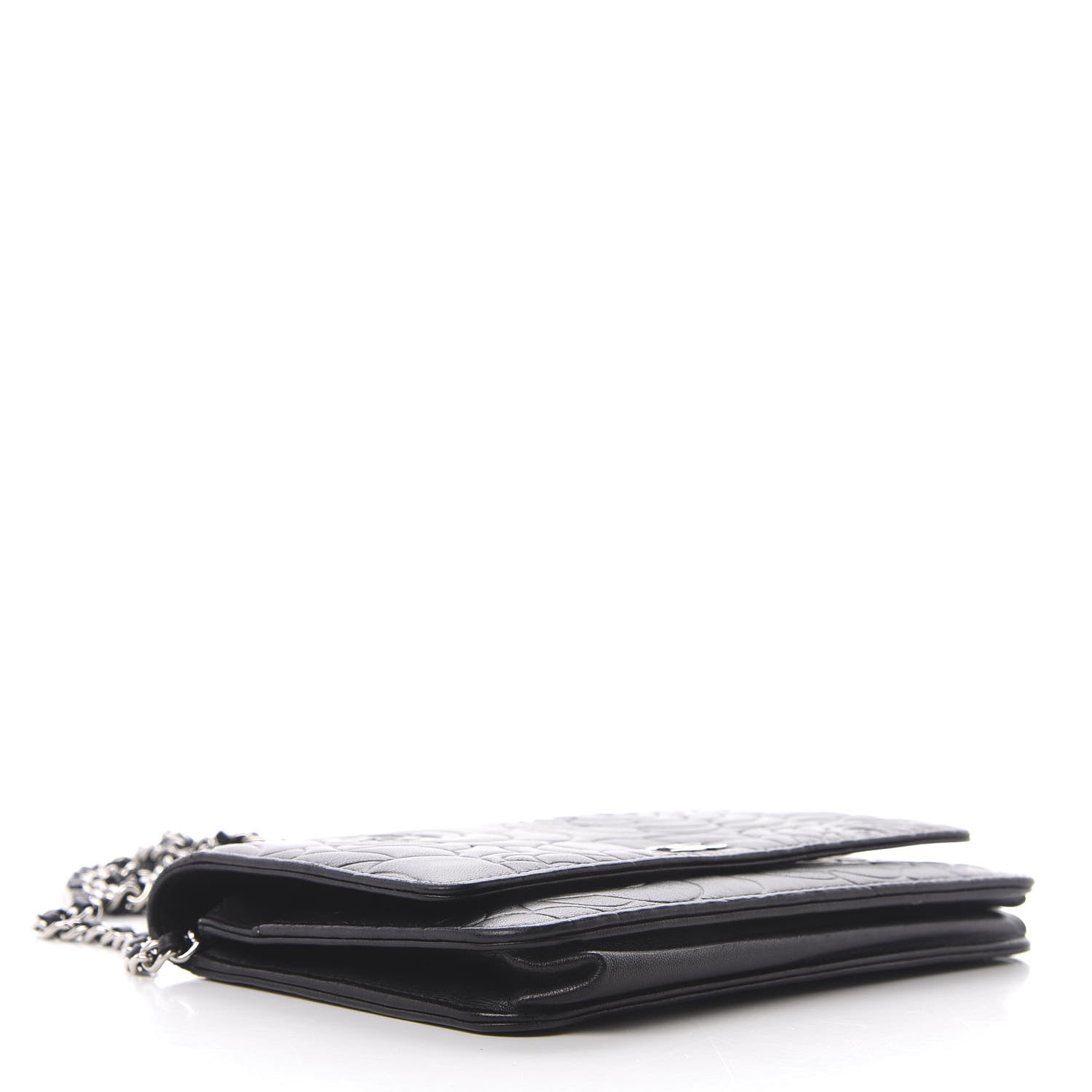 Chanel Lambskin Camellia Embossed Wallet on Chain WOC Black 4 of 10