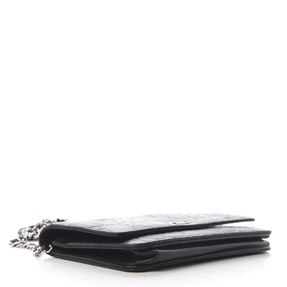 Chanel Lambskin Camellia Embossed Wallet on Chain WOC Black 4 of 10
