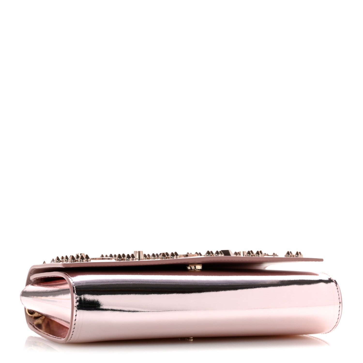 Christian Louboutin Metallic Patent Calfskin Spikes Loubinthesky Paloma Clutch Vintage Rose 4 of 12