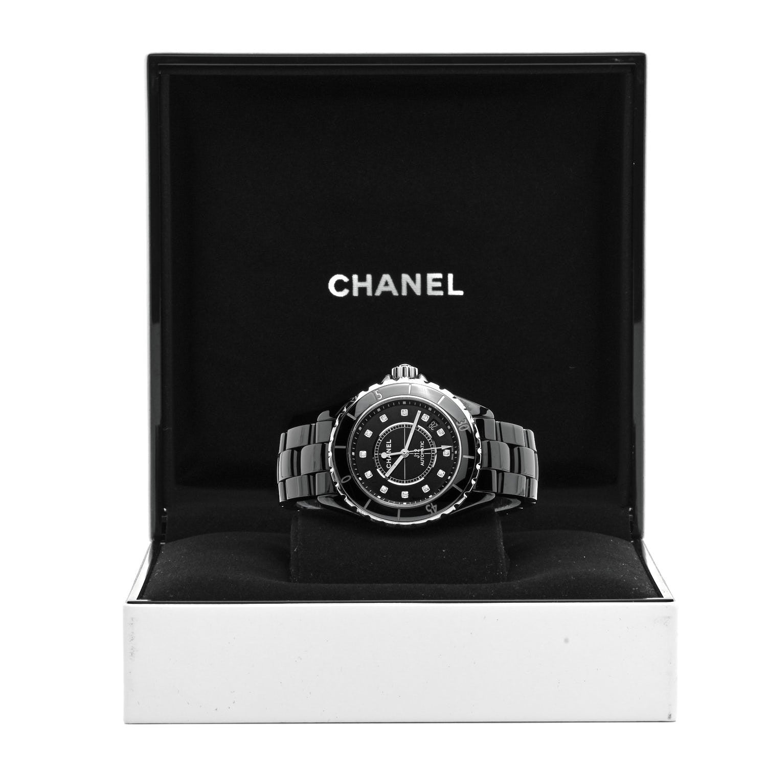 Chanel Stainless Steel Ceramic Diamond 38mm J12 Automatic Watch Black 5 of 5