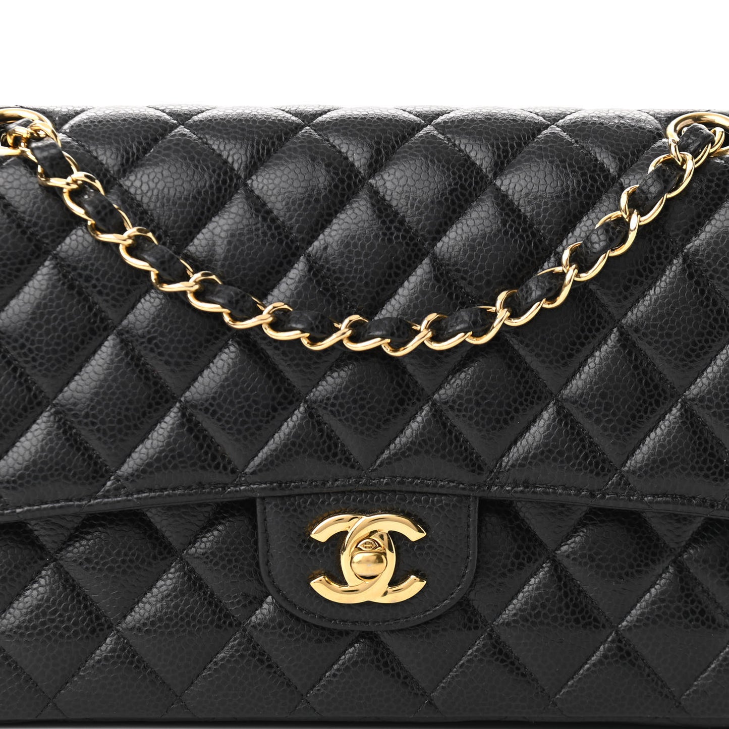 Caviar Quilted Medium Double Flap Black