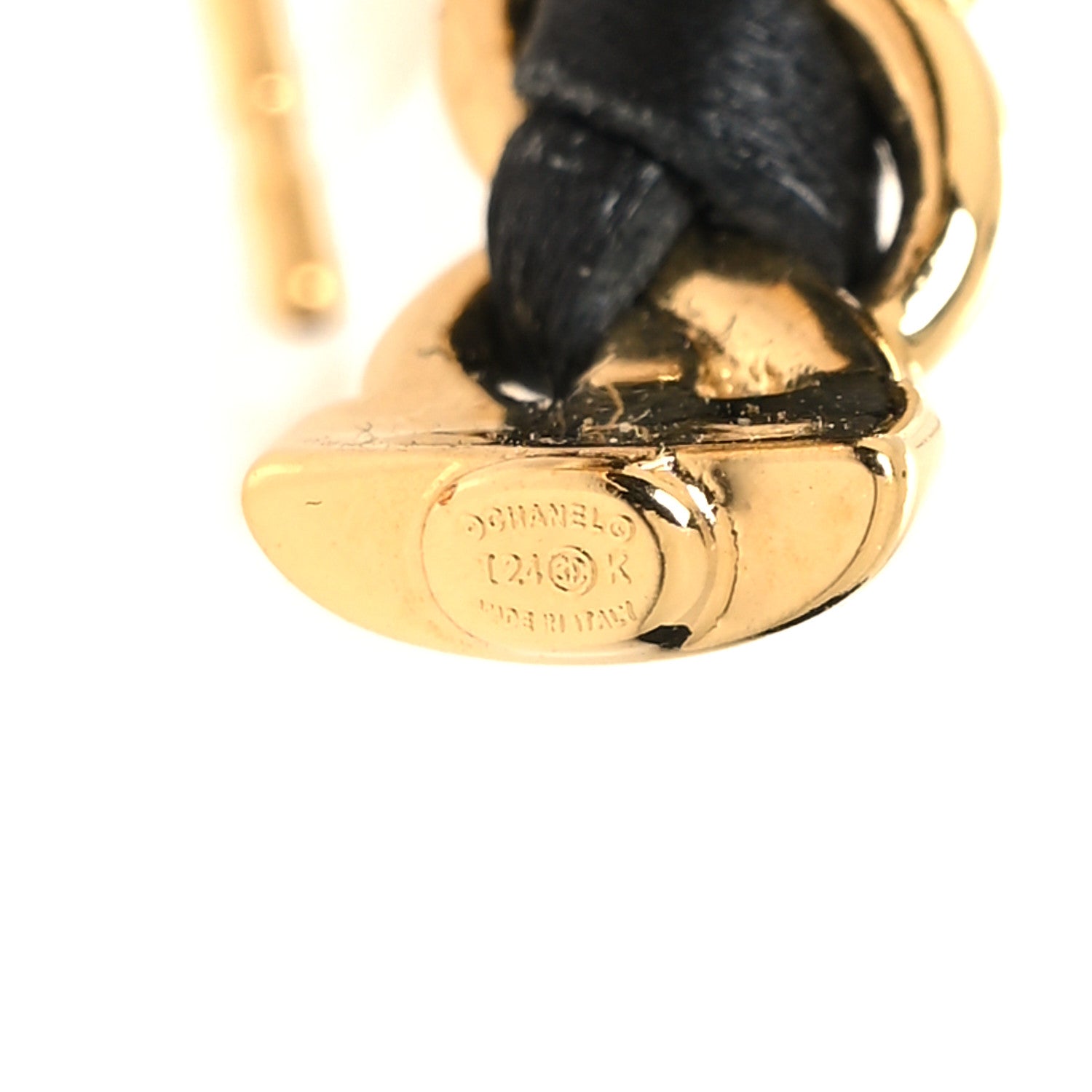 Chanel Lambskin CC Chain Hoop Earrings Matte Gold Black 4 of 5