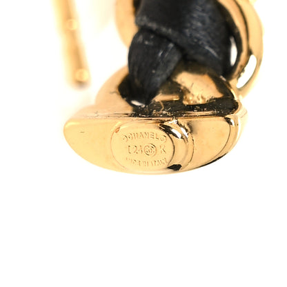 Chanel Lambskin CC Chain Hoop Earrings Matte Gold Black 4 of 5