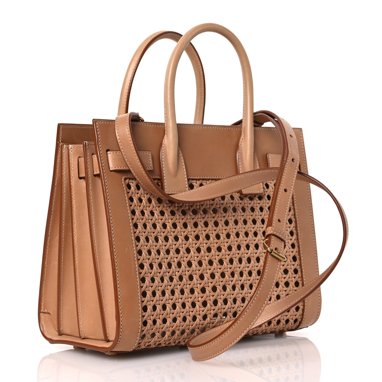 Calfskin Woven Wood Baby Sac De Jour Vintage Brown