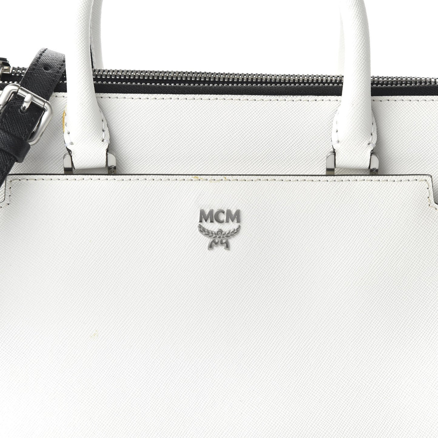 Saffiano Small Bi-Color Elda Tote White Black
