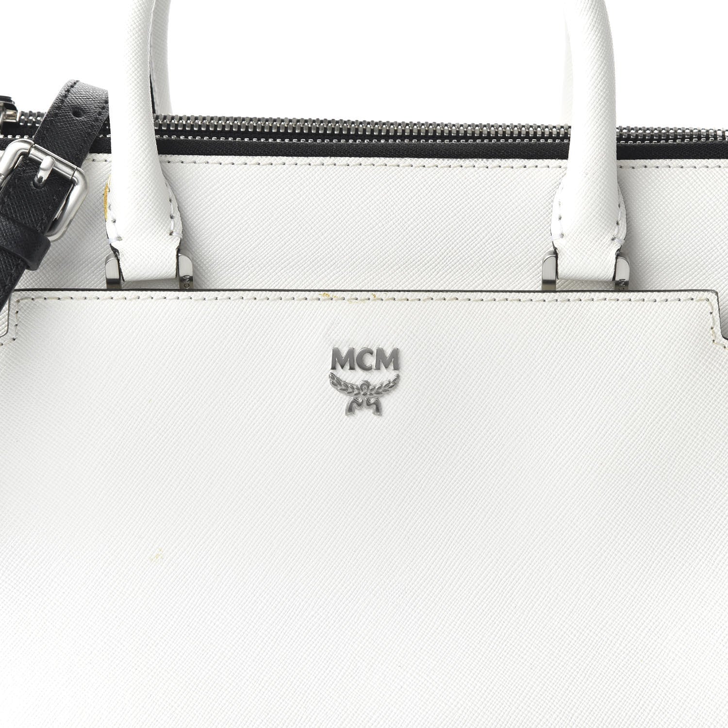 MCM Saffiano Small Bi-Color Elda Tote White Black 9 of 9