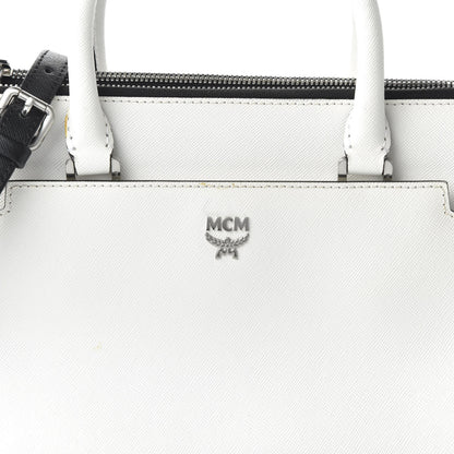 MCM Saffiano Small Bi-Color Elda Tote White Black 9 of 9