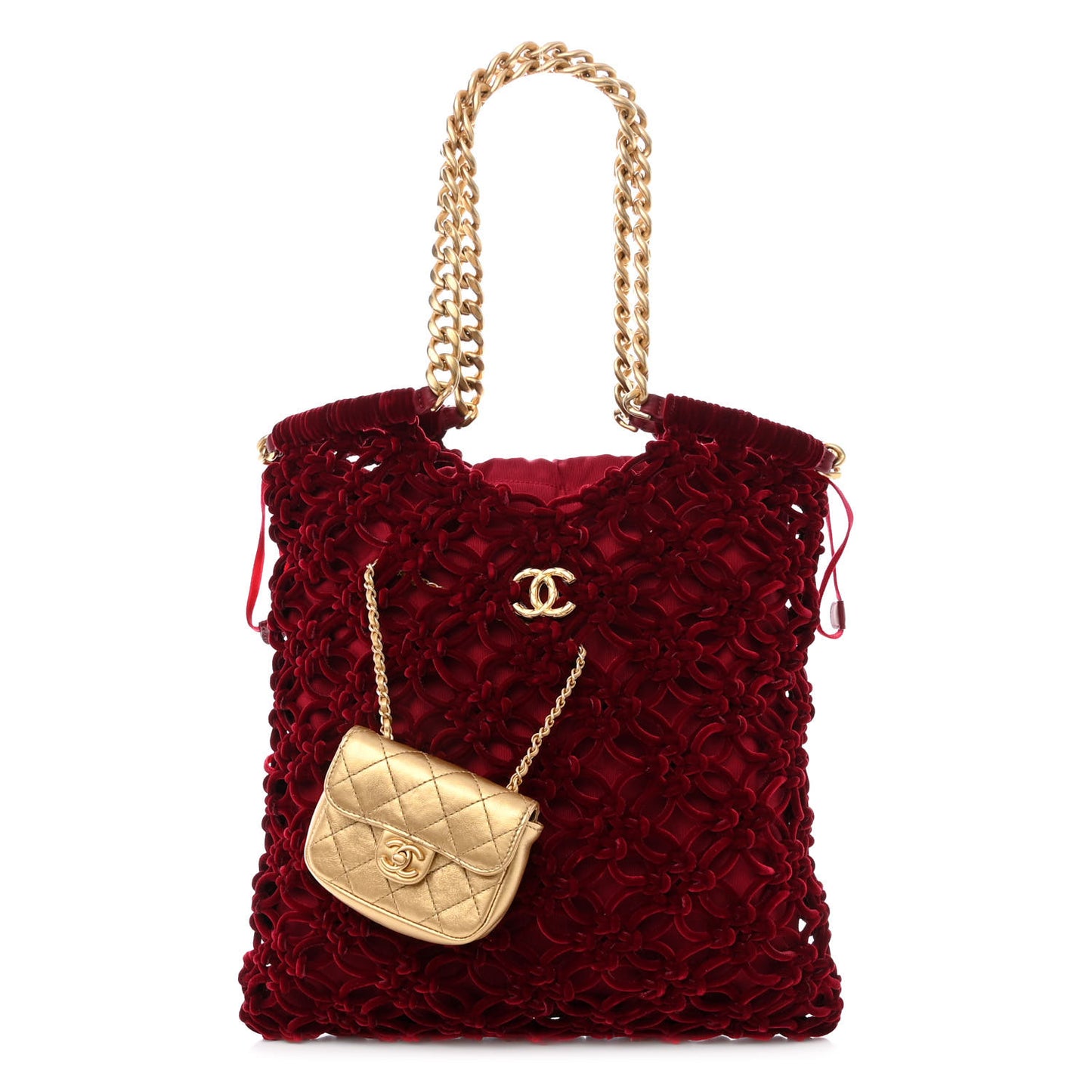 Braided Velvet Metallic Lambskin Precious Net Tote