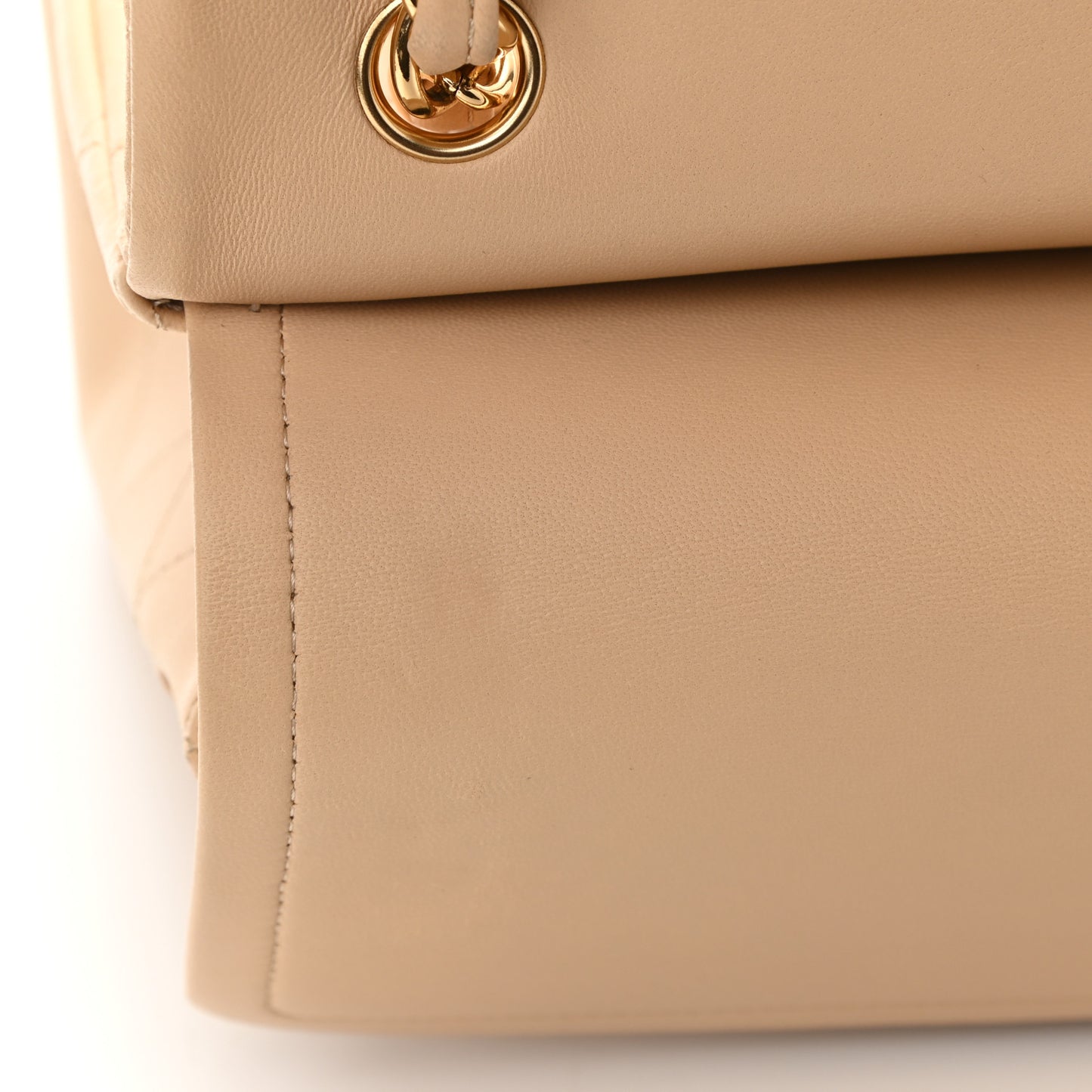 Lambskin Quilted Jumbo Double Flap Beige