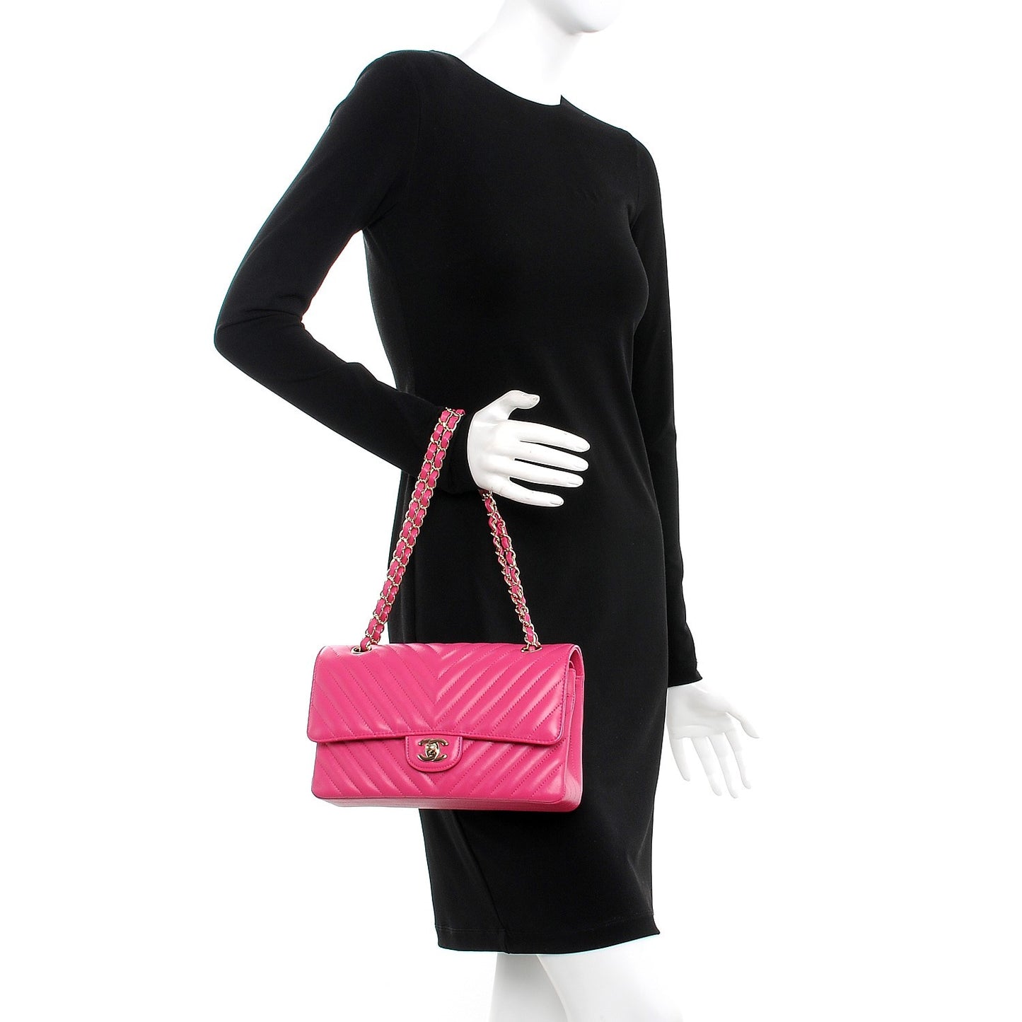 Lambskin Chevron Quilted Medium Double Flap Pink
