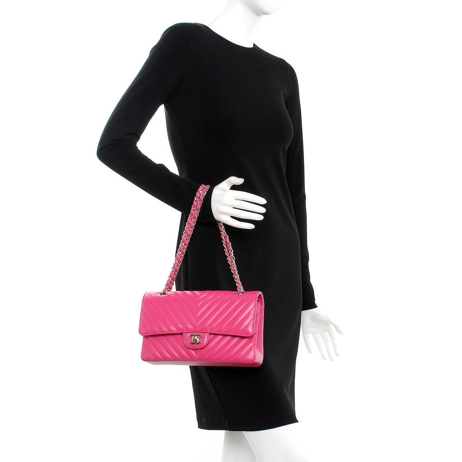 Chanel Lambskin Chevron Quilted Medium Double Flap Pink 3 of 9