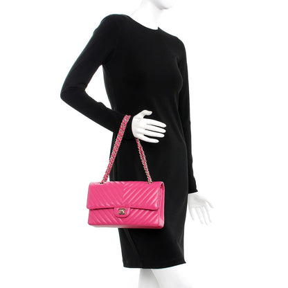 Chanel Lambskin Chevron Quilted Medium Double Flap Pink 3 of 9