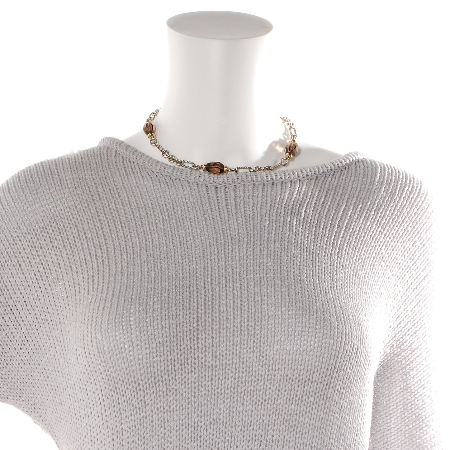 Sterling Silver 18K Yellow Gold Smoky Quartz Figaro Necklace