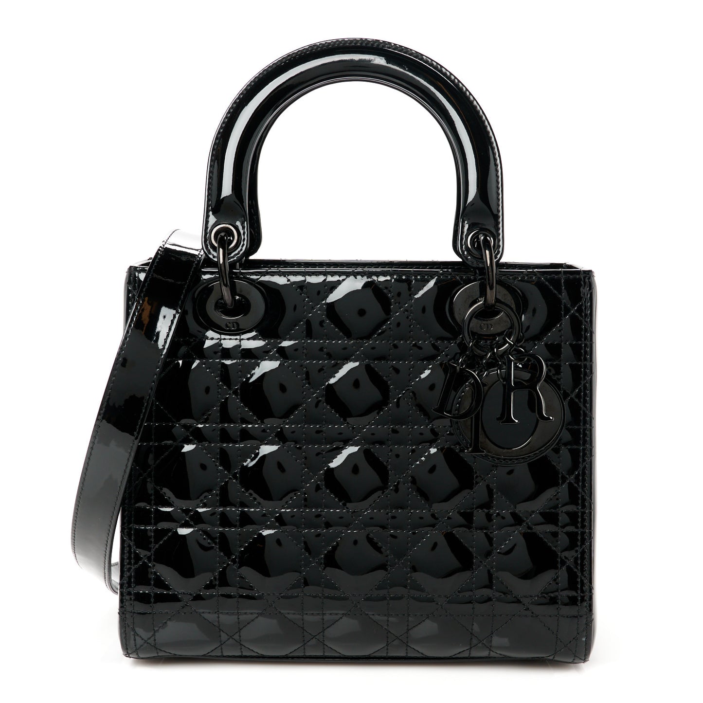 Ultraglossy Patent Cannage Medium Lady Dior Black