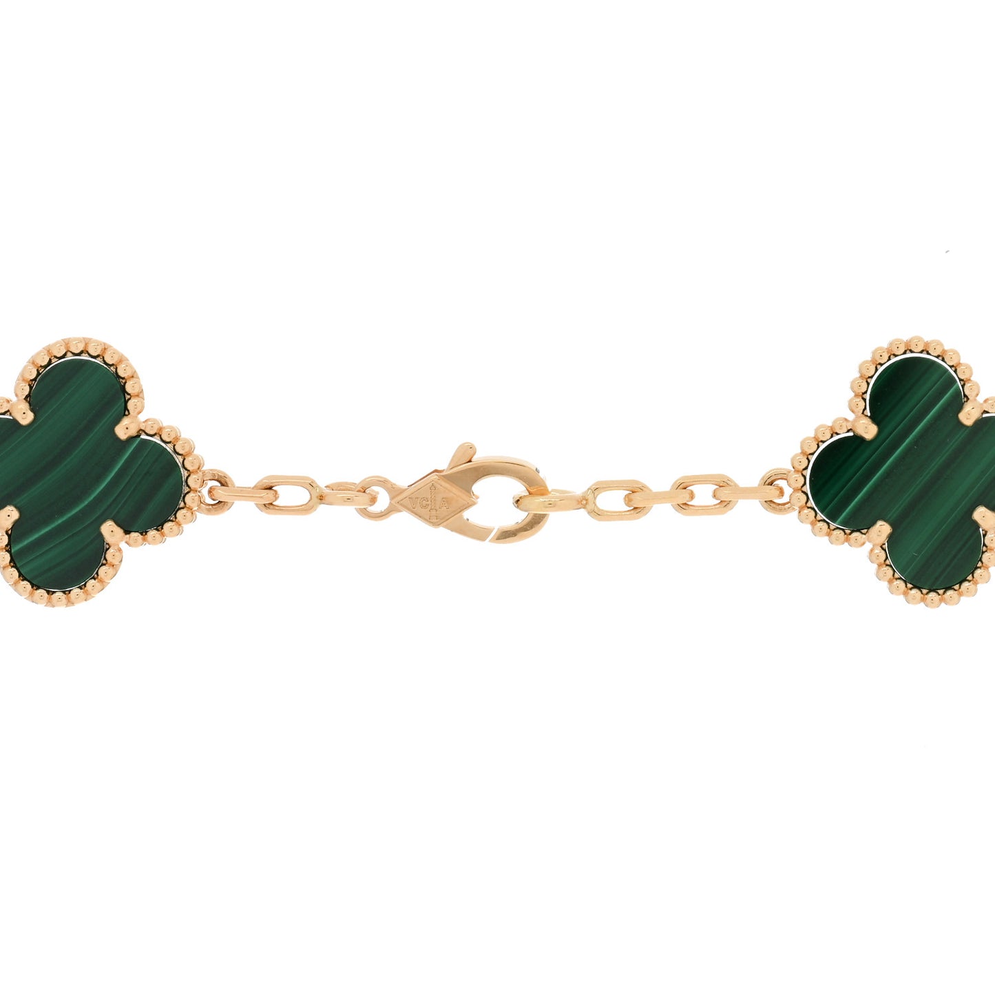 18K Yellow Gold Malachite 10 Motifs Vintage Alhambra Necklace