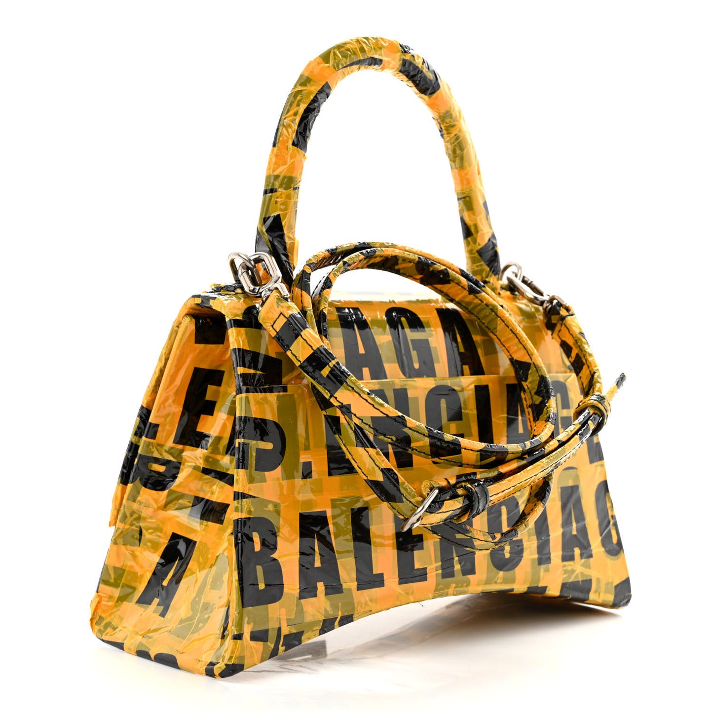 Box Calfskin Tape Small Hourglass Top Handle Bag Yellow Black