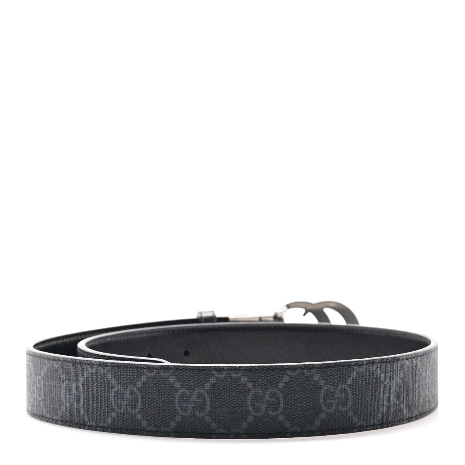 Gucci GG Supreme Monogram Plutone Calfskin Palladium Double G Reversible 30mm Belt 75 30 Black 2 of 4