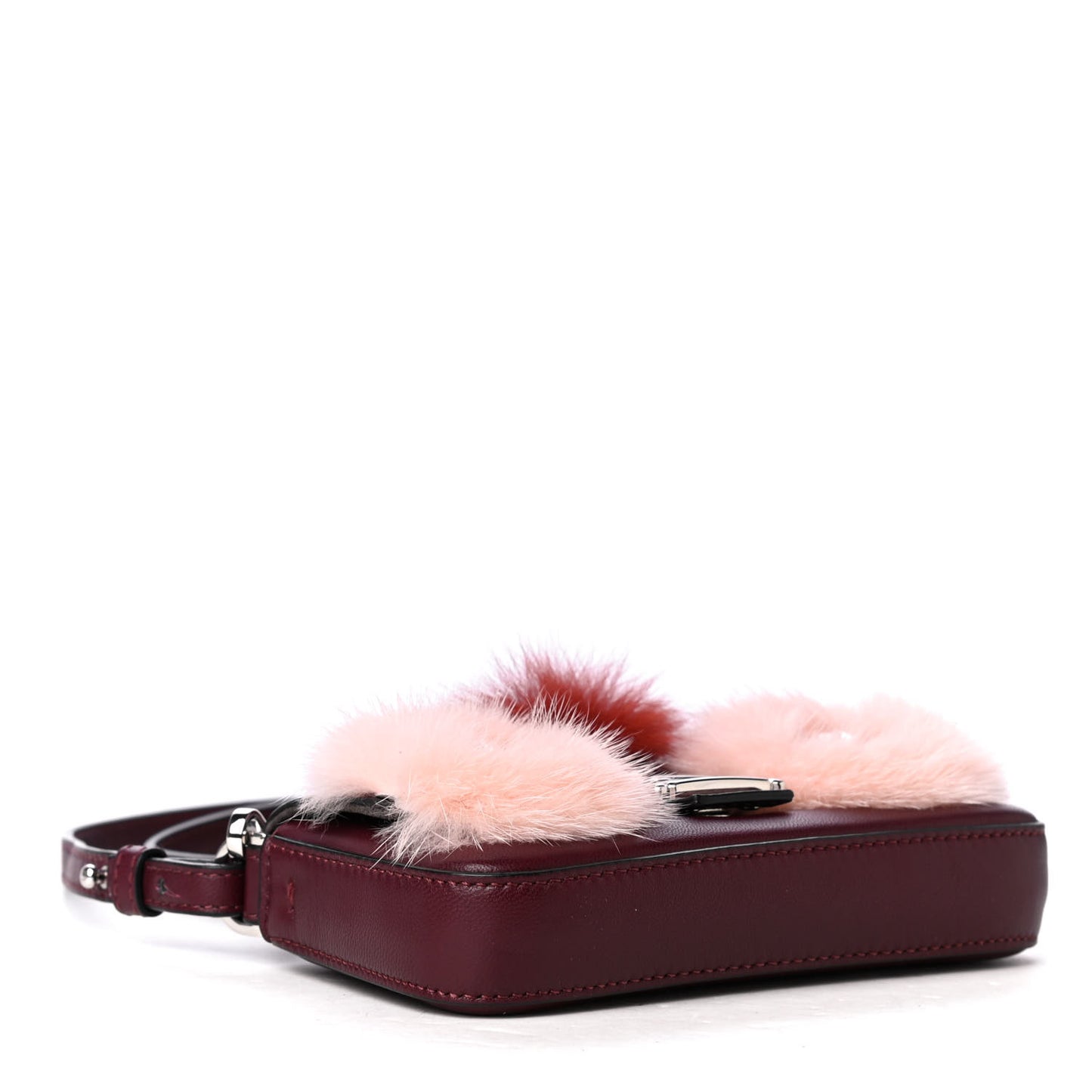 Shiny Nappa Mink Fox Fur Crystal Micro Buggie Baguette Bordeaux Rust Multicolor