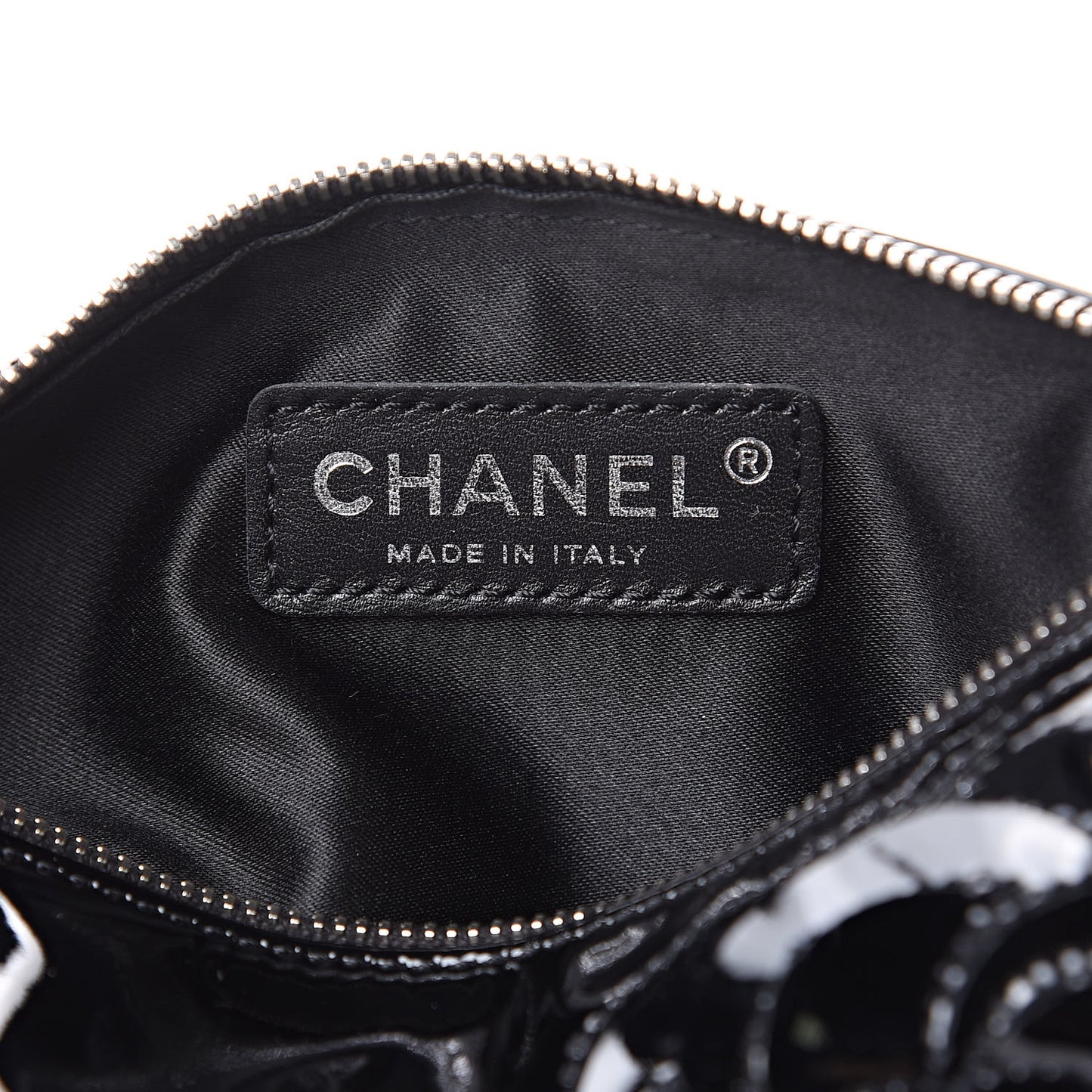 Patent Camellia Cosmetic Pouch Black