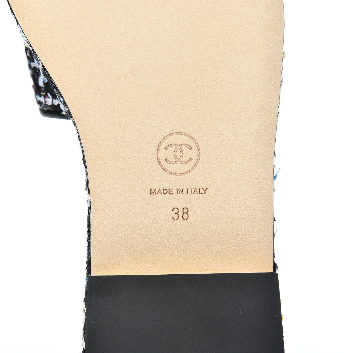 Chanel Tweed Lambskin CC Mules 38 Black White 6 of 8