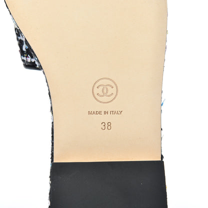 Chanel Tweed Lambskin CC Mules 38 Black White 6 of 8