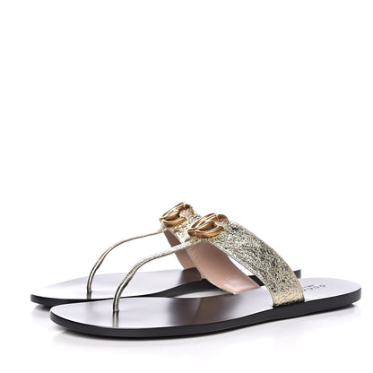 Gucci Metallic Calfskin Double G Thong Sandals 39.5 Platino 3 of 10