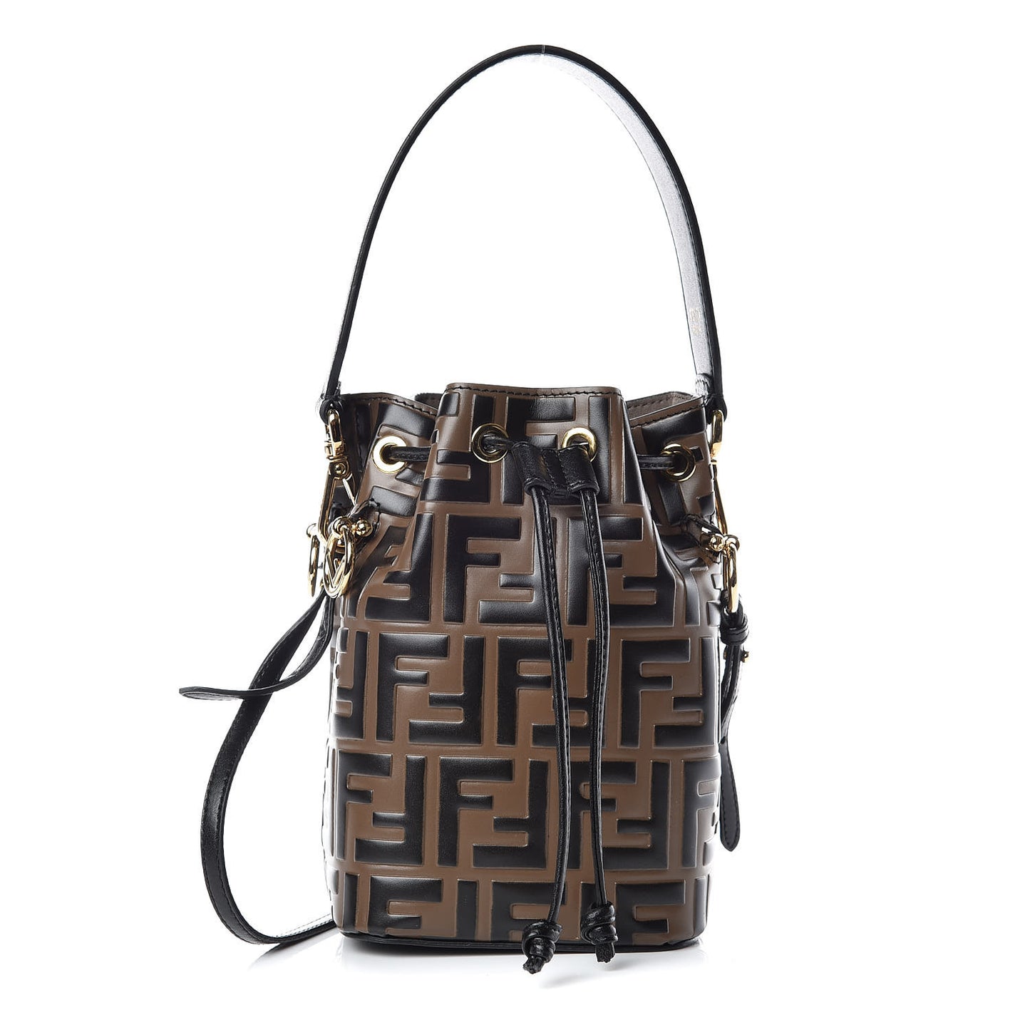 Vitello Liberty F is Fendi Bi-Color FF 1974 Embossed Mini Mon Tresor Bucket Bag Maya Black