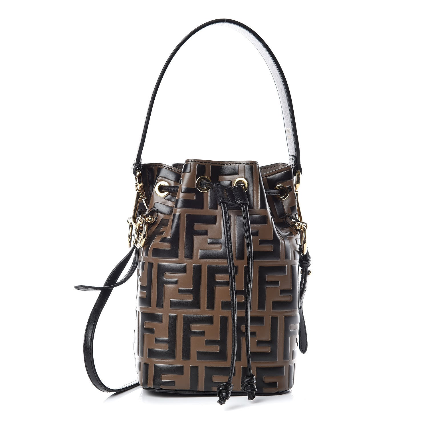 Fendi Vitello Liberty F is Fendi Bi-Color FF 1974 Embossed Mini Mon Tresor Bucket Bag Maya Black 1 of 9