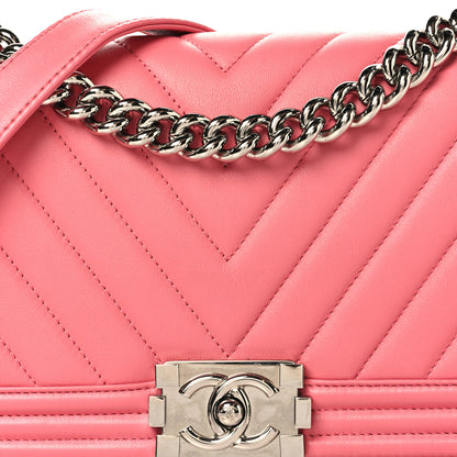 Chanel Lambskin Chevron Quilted Medium Boy Flap Pink 9 of 11