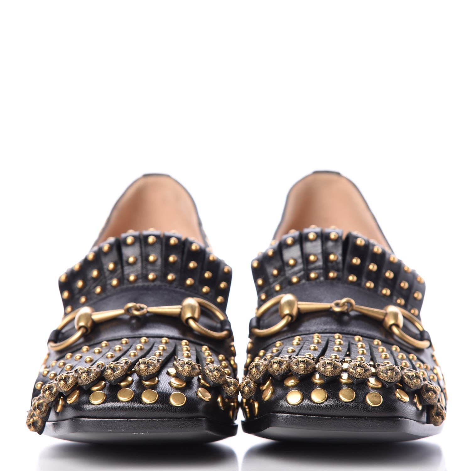 Gucci Malaga Kid Studded Polly Fringe 55mm Loafer Pumps 37.5 Black 2 of 8