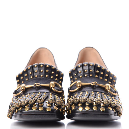 Gucci Malaga Kid Studded Polly Fringe 55mm Loafer Pumps 37.5 Black 2 of 8