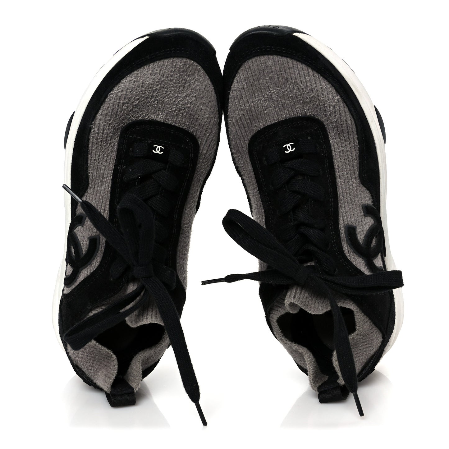 Fabric Suede Calfskin CC Sneakers 38 Gray Black