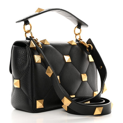 Valentino Garavani Grained Calfskin Medium Roman Stud Shoulder Bag Black 3 of 12