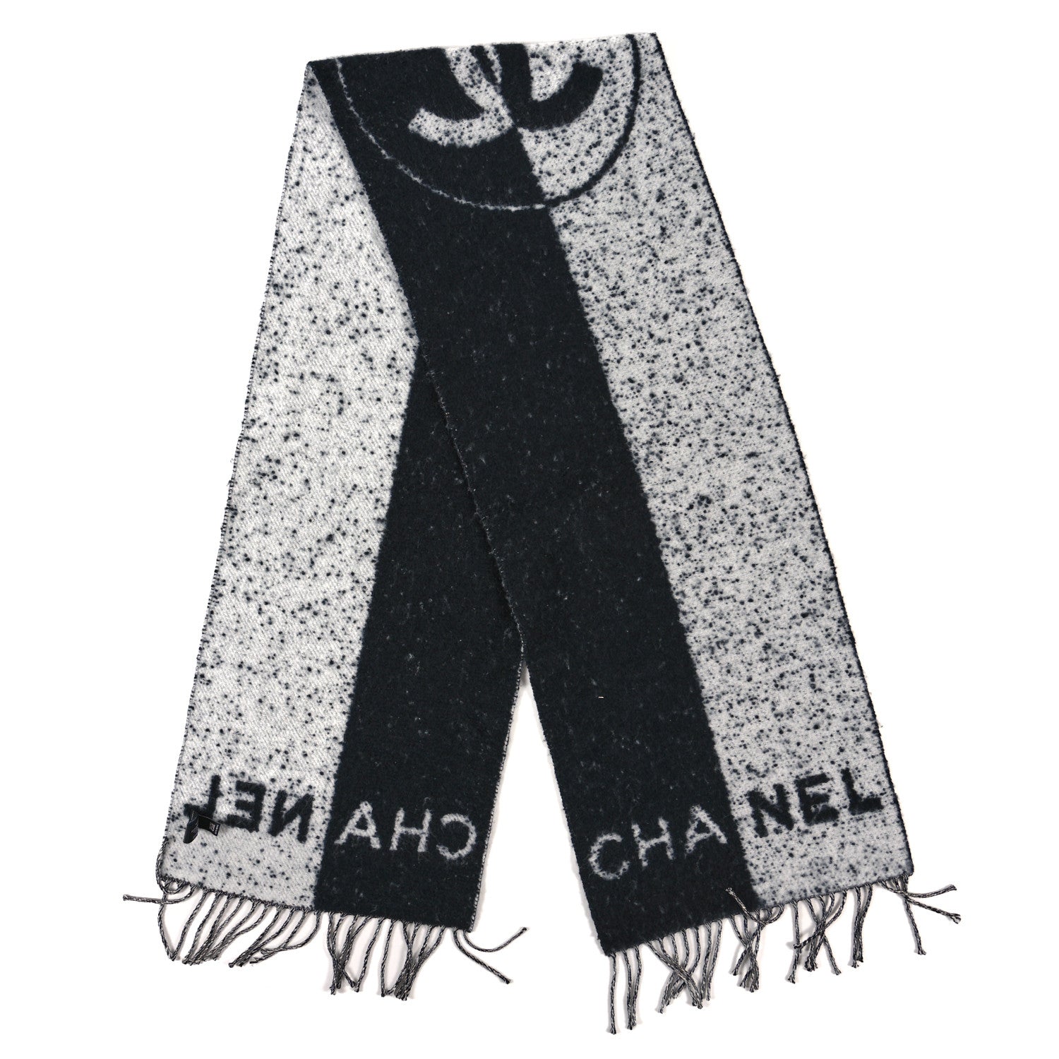 Chanel Cashmere CC Fringe Stole Black White 2 of 3