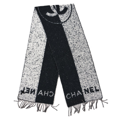 Chanel Cashmere CC Fringe Stole Black White 2 of 3