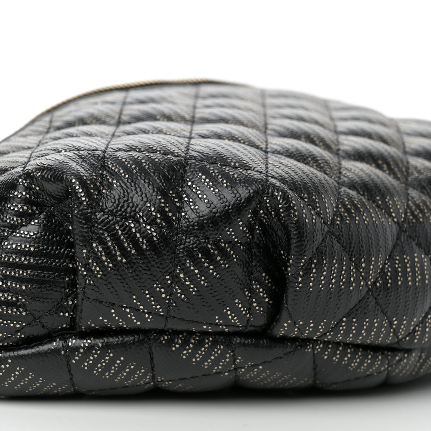 Metallic Caviar Striped Banane Waist Bag Fanny Pack Black Gold