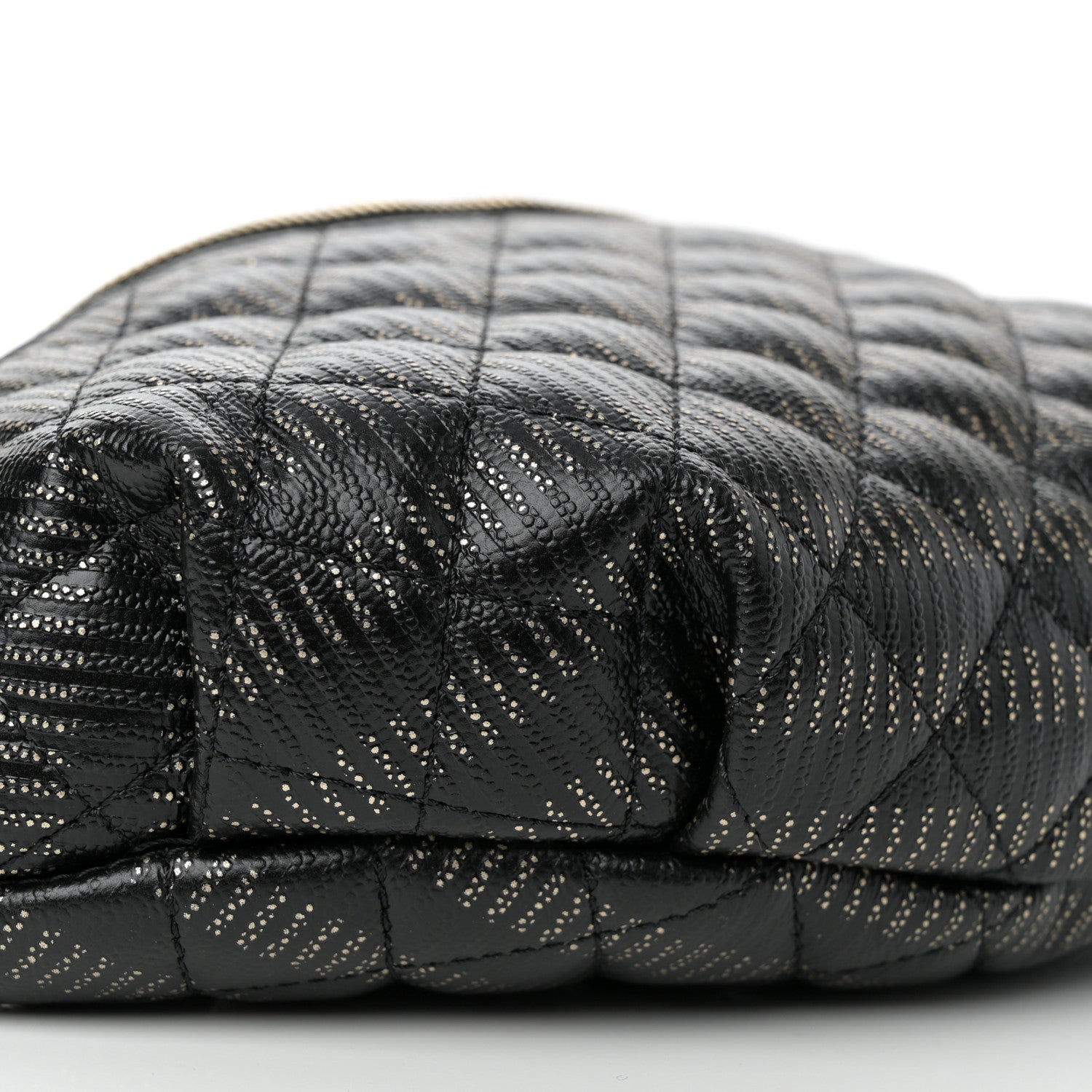 Chanel Metallic Caviar Striped Banane Waist Bag Fanny Pack Black Gold 9 of 12