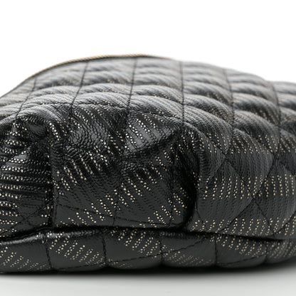 Chanel Metallic Caviar Striped Banane Waist Bag Fanny Pack Black Gold 9 of 12