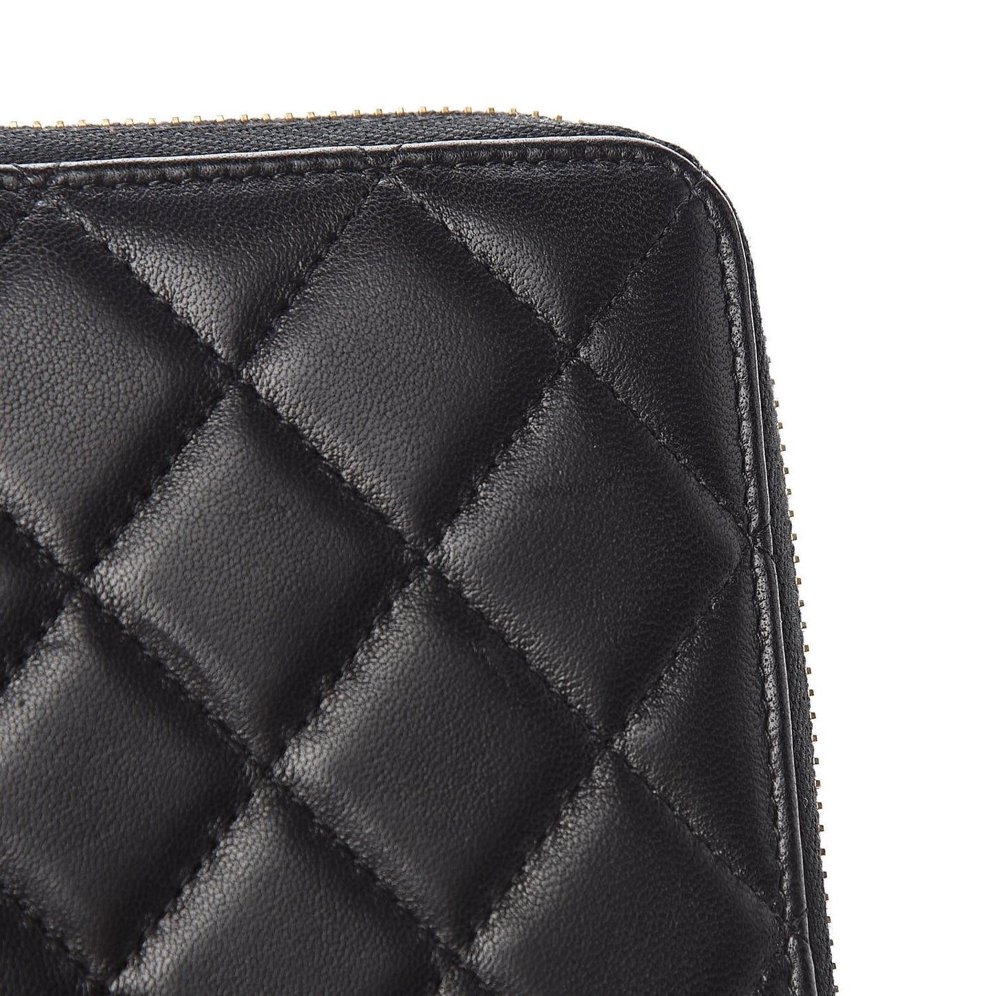 Lambskin Quilted Large Gusset Zip Around Wallet Black