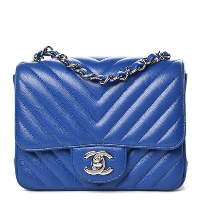 Chanel Caviar Chevron Quilted Mini Square Flap Blue 1 of 10