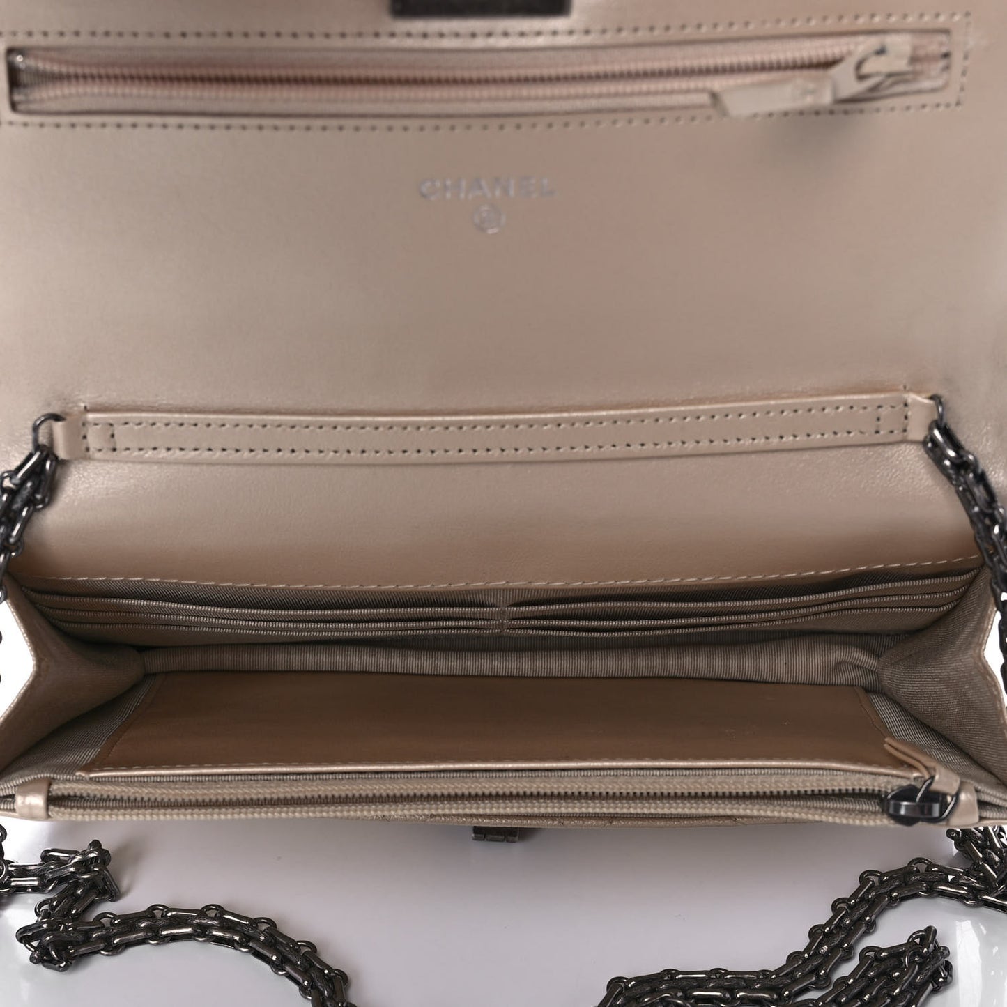 Metallic Sheepskin Quilted Reissue Wallet On Chain WOC Beige